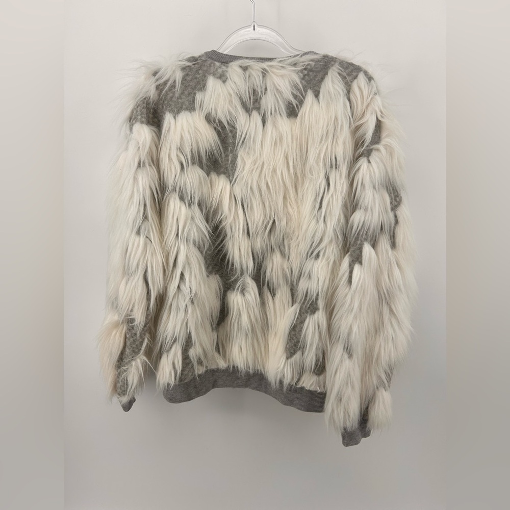 Zara Faux Fur Eyelash Design Full Zip Up Sweater Size Small White Gray - Picture 5 of 11